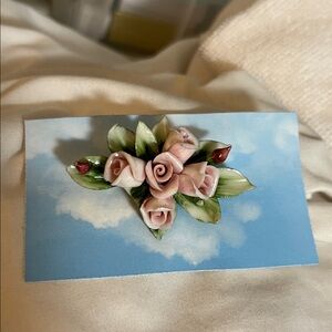 Made in Italy, Carlo Savastano Charming Ceramic Pink Rose Brooch